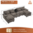 Wiilayok U Shaped Cloud Couch Modular Sectional Sofa 124" Extra Deep Fluffy Chenille Double Chaise Lounge, Central Console w/ Dual USB-C & A Ports, Storm Gray