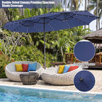 15 FT Double-Sided Patio Umbrella with 48 Solar Lights, Extra-Large Outdoor Twin Market Umbrella with Base