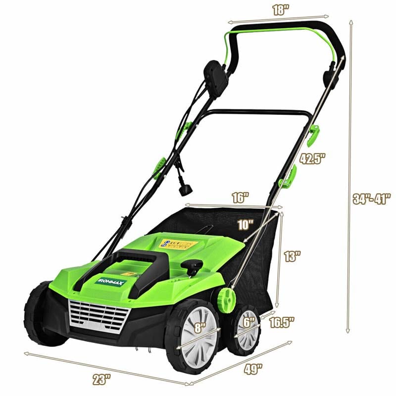 2-in-1 Electric Lawn Dethatcher & Scarifier with Folding Handle, 13 Amp 15" Corded Grass Dethatcher with 50L Collection Bag
