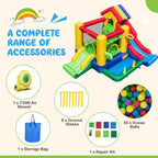 Costway Colorful Rainbow Kids Inflatable Bounce Castle with 50 Ocean Balls & 735W Blower