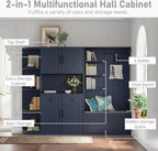 Multifunctional Hall Tree with Shoe Bench & Storage Cabinet,2-in-1 Left-Right L-Shaped Corner Entryway Cabinets with Coat Rack & Open Shelves,Modern Storage Organizer for,Living Room (Antique Blue)