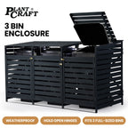 PLANTCRAFT Triple Wood Wheelie Bins Storage Shed, 3 Door Garbage Rubbish Bin Enclosure