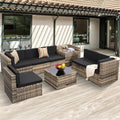8-Piece Patio Furniture Set  Outdoor Wicker Rattan Sectional with Thick Cushions  Glass Top Table with Hidden Storage  Outdoor Conversation Set for Backyard  Porch  Patio  Black