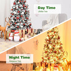 Premium Pre-Lit Snow Flocked Artificial Christmas Tree with Hinged Branch Tips & LED Lights