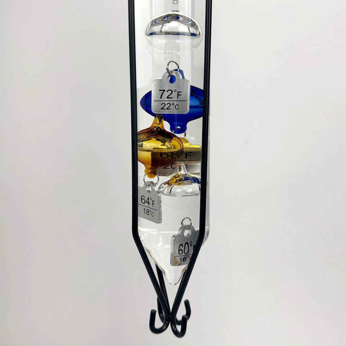 Glassic Gifts Outdoor Hanging Galileo Thermometer, Colored Glass Orbs with Free Bracket