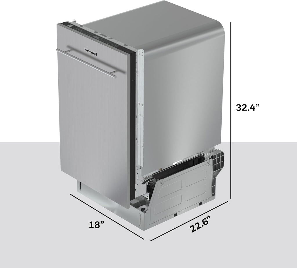 Honeywell 18 Inch Dishwasher with 8 Place settings, 6 Washing Programs, Stainless Steel Tub, UL/Energy Star- Stainless Steel