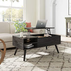 WLIVE Wood Lift Top Coffee Table with Hidden Compartment and Adjustable Storage Shelf