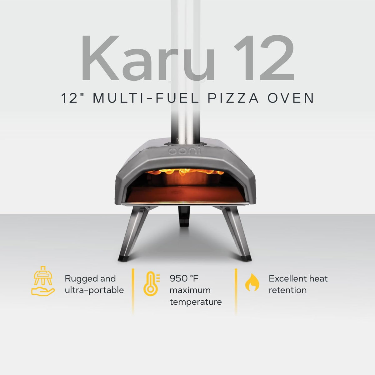 Ooni Karu 12 Multi-Fuel Outdoor Pizza Oven – Reaches 950°F and Cooks 12 Inch Pizzas and More in 60 Seconds - Portable Wood and Gas Grill with Pizza Stone  Dual Fuel Ooni Pizza Oven
