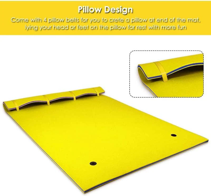 18 x 6 FT Floating Water Pad, 3-Layer XPE Foam Water Mat with Rolling Pillow, Floating Island for River Lake Ocean