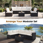 DUMOS 7 Piece Outdoor Patio Sectional Sofa, Modular Wicker Furniture Set with 2.8" Thick Cushions, Adjustable Feet, Weather-Resistant Rattan Outdoor Couch for Backyard, Deck, Garden, Poolside, Black