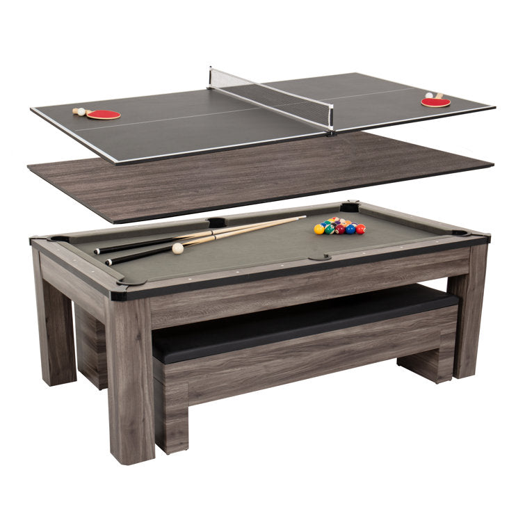 7�� 3-in-1 Combination Table Includes Billiards, Table Tennis, & Dining Table