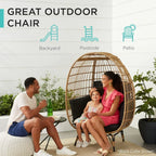 Ivory Wicker Egg Chair, Oversized Indoor Lounger, 440lb Capacity, Bohemian Style, Steel Frame, Cushions Included