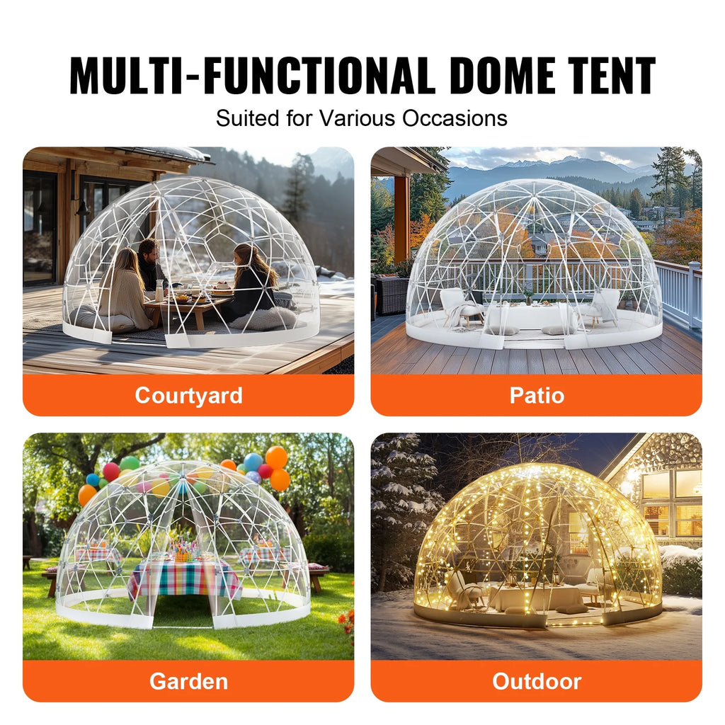 KFFKFF Outdoor Dome Shelter, 9.5 FT Clear PVC Garden Tent, Waterproof Geodesic Dome Tent with Window for Patio, Backyard Dining, and Parties