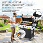 Upgraded 4 Burner BBQ Propane Gas Grill with Cast Iron Grates & Side Stove, 44,000 BTU Stainless Steel Burner Barbecue Grill for Patio, Camping, Outdoor Cooking MELLCOM