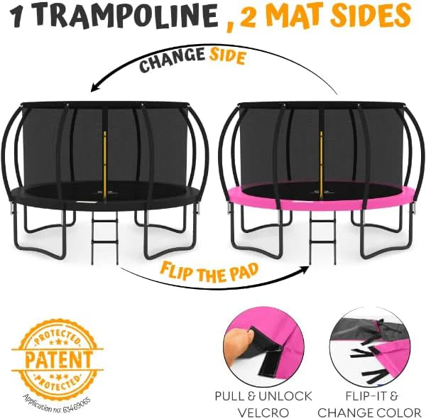 JUMPZYLLA Trampoline 8FT 10FT 12FT 14FT 15FT 16FT Trampoline with Enclosure - Recreational Trampolines with Ladder and AntiRust Coating, ASTM Approval Outdoor Trampoline for Kids
