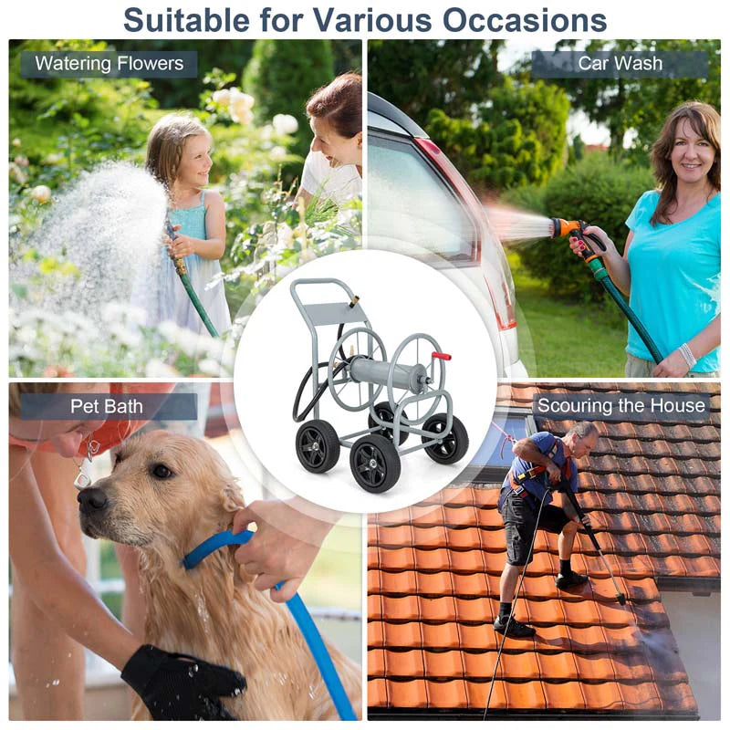 Garden Hose Reel Cart Holds 330 FT of 3/4" or 5/8�?& 400 FT of 1/2" Hose, Heavy Duty Yard Water Planting Cart
