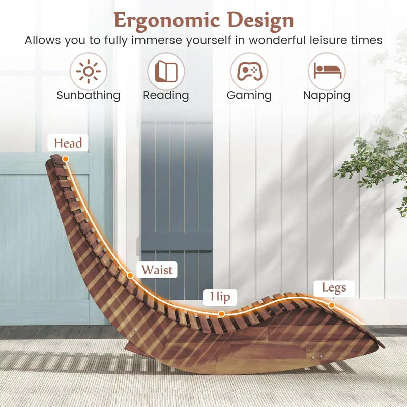 Acacia Wood Outdoor Patio Rocking Chair with Widened Slatted Seat & High Back, Porch Rocker Sun Lounger for Backyard Garden