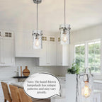 5.5" Brush Nickel Hammered Glass Pendant Light Fixtures, Brushed Nickel Kitchen Pendant Lights, Modern Kitchen Island Light Dining Room Light Farmhouse Island Lights Sink 2 Pack