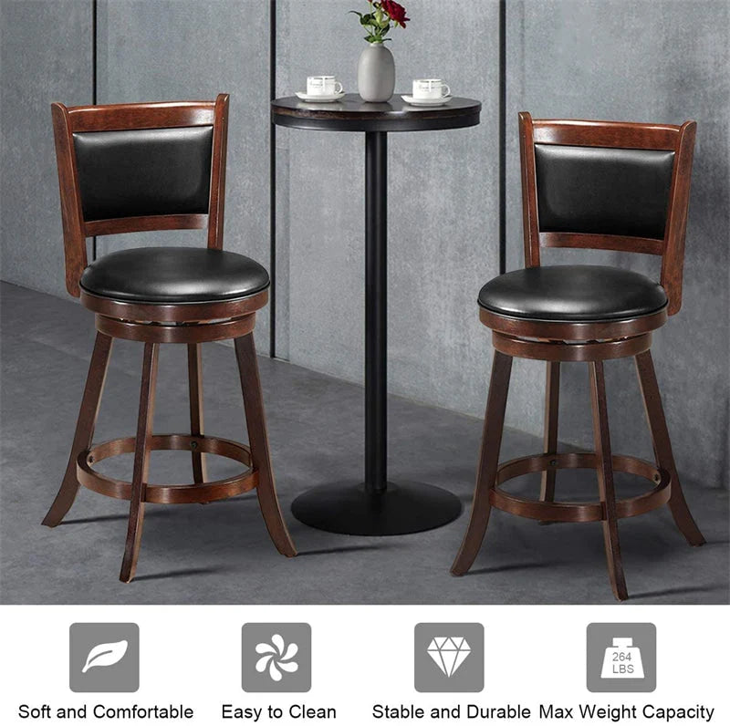 2-Pack 24" Wooden Counter Stools, 360° Swivel Bar Stools with Backs, Counter Height Stool, Upholstered Bar Chairs Dining Chairs