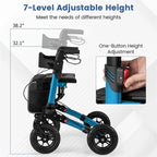 2-in-1 Folding Rolling Rollator Walker with Seat, 9" All-Terrain Pneumatic Tires & Height Adjustment, Aluminum Mobility Walking Aid for Seniors