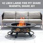 Panovue 42 Inch Fire Pit with 2 Cooking Grates, Outdoor Wood Burning BBQ Grill Firepit Bowl with Cover Lid, Steel Round Table for Backyard Bonfire Patio Picnic (Black, 42)