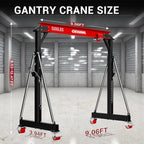 Gewna Adjustable Steel Gantry Crane, 2 Ton/ 5000 lb Capacity, 8.2-12.5ft, Portable Lift Hoist on Wheels with Manual Trolley