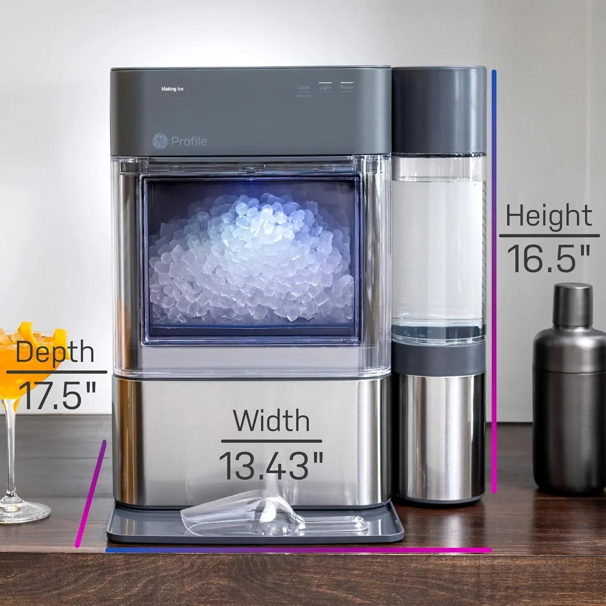 GE Profile Opal 2.0 XL with 1 Gallon Tank, Chewable Crunchable Countertop Nugget Ice Maker, Scoop included, 38 lbs in 24 hours, Pellet Ice Machine with WiFi & Smart Connected, Stainless Steel