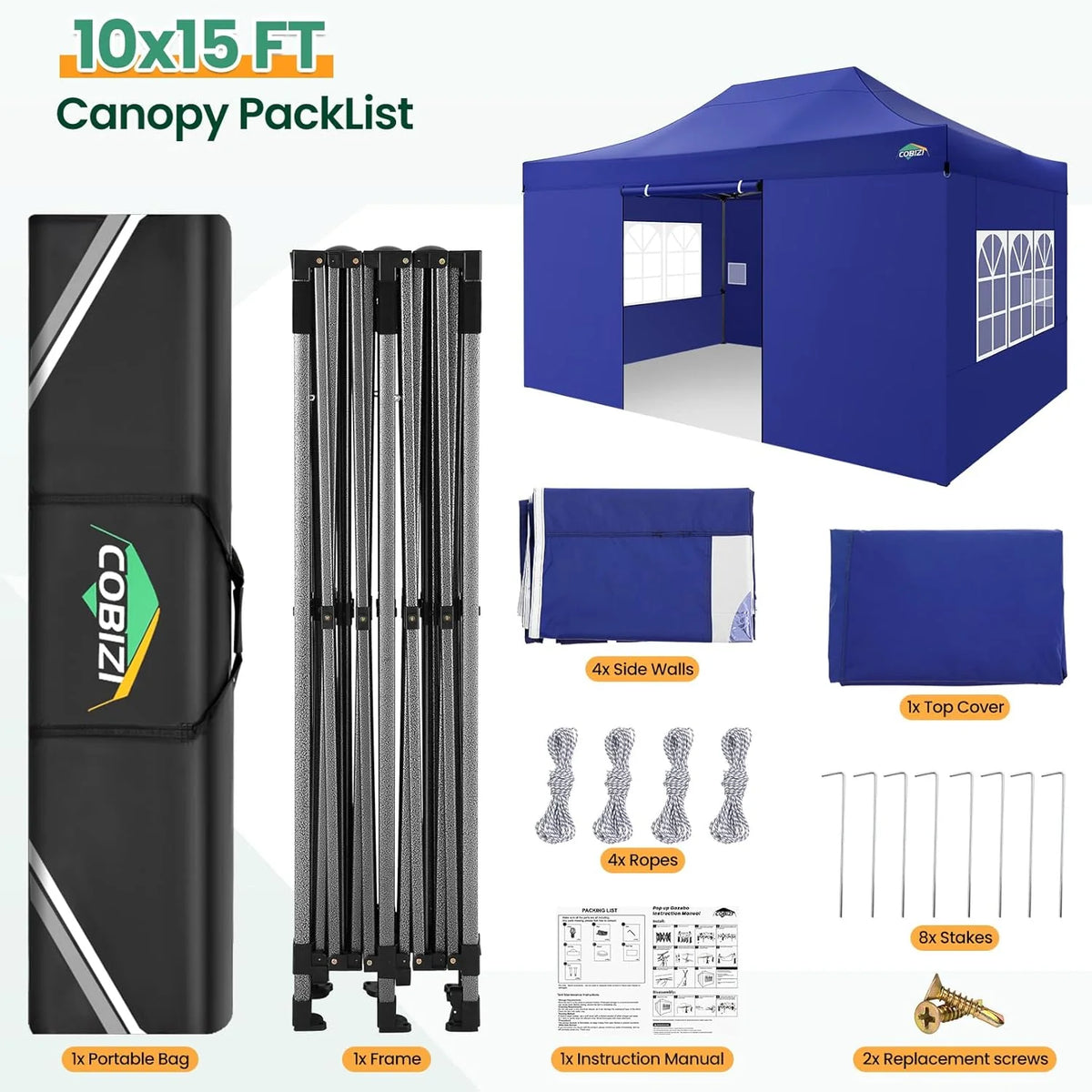COBIZI 10x20 Heavy Duty Pop up Canopy Tent with 6 sidewalls Easy Up Commercial Outdoor Canopy Wedding Party Tents for Parties All Season Wind & Waterproof Gazebo with Roller Bag,Black(Frame Thickened)