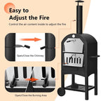 2 Layer Steel Outdoor Pizza Oven Wood Fire Pizza Grill Maker with Wheels, Pizza Stone & Peel, Waterproof Cover