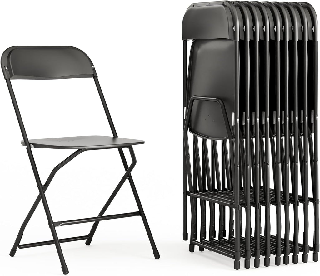 Flash Furniture Hercules Set of 10 Indoor/Outdoor Heavy-Duty Plastic Folding Chairs, Foldable Commercial Stacking Chairs with 650-lb. Static Weight Capacity, Black