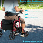 2 in 1 Rollator Walker Wheelchair Folding Medical Walker, Aluminum Transport Chair Mobility Walking Aid