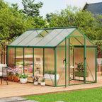 6x10 FT Greenhouse  Easy Assembly Aluminum Polycarbonate Greenhouses for Outdoors with Roof Vent and Ground Nails  Heavy Duty Aluminum Walk-in Greenhouse for Backyard  Sliding Lockable Door  Green