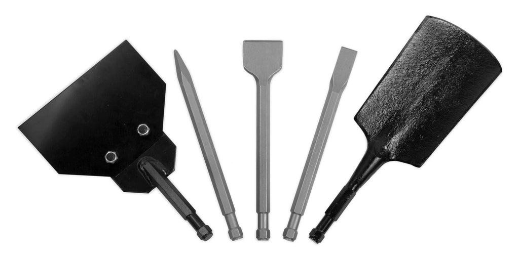 5-in-1 Pneumatic Multi-Function Tool with Scraper, Shovel, and Chisel Attachments Sets