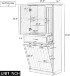 Christopher Knight Home 65.8" Tall Storage Cabinet, Modern Freestanding Large Cupboard with Drawer and Two Laundry Hampers, Bathroom Cabinet with Adjustable Shelf, Gray