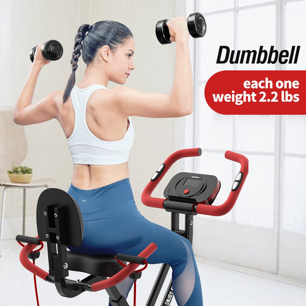 Pooboo X819 Foldable Exercise Bike, 8-Level Magnetic Resistance, LCD Monitor, 300-350lb Capacity, Indoor Cycling Fitness Equipment
