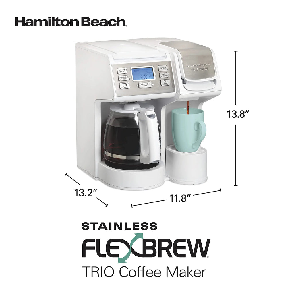 Hamilton Beach FlexBrew Trio 2-Way Coffee Maker, Compatible with K-Cup Pods or Grounds, Combo, Single Serve & Full 12c Pot, Black - Fast Brewing (49902)