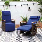 Outdoor Rattan 360�� Swivel Recliner Chair, Patio Wicker Chaise Lounge Chair with Adjustable Backrest & Footrest, Flip Side Table & Cushions