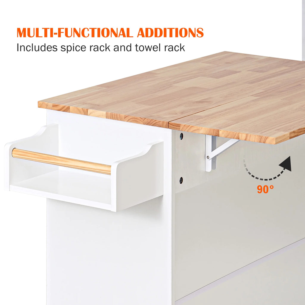 SogesHome Kitchen Island with Hidden Cabinets, Sliding Drawers,and Adjustable Shelves