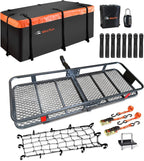 Folding hitch mounted cargo basket 60" With hook stabilizer, net and straps