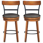 2-Pack 25.5" Wooden Swivel Bar Stools Counter Height Pub Kitchen Dining Chairs with Leather Padded Seat