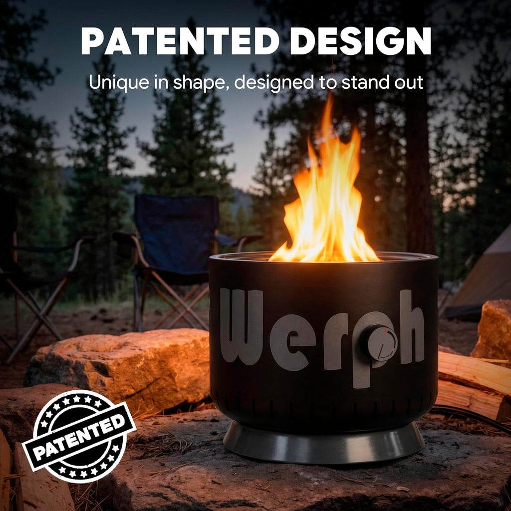 Werph 17-Inch Compact Propane Gas Fire Pit, 58,000 BTU, Lightweight with Locking 2-in-1 Lid & Pumice Stones, Perfect for Camping, RV, Picnic, Fishing, and Backyard, Black