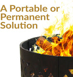 Sunnydaze 36-Inch Outdoor Fire Pit Ring with Poker - Round Heavy-Duty Steel Fire Ring for Camping or Backyard - Crossweave - 12" H