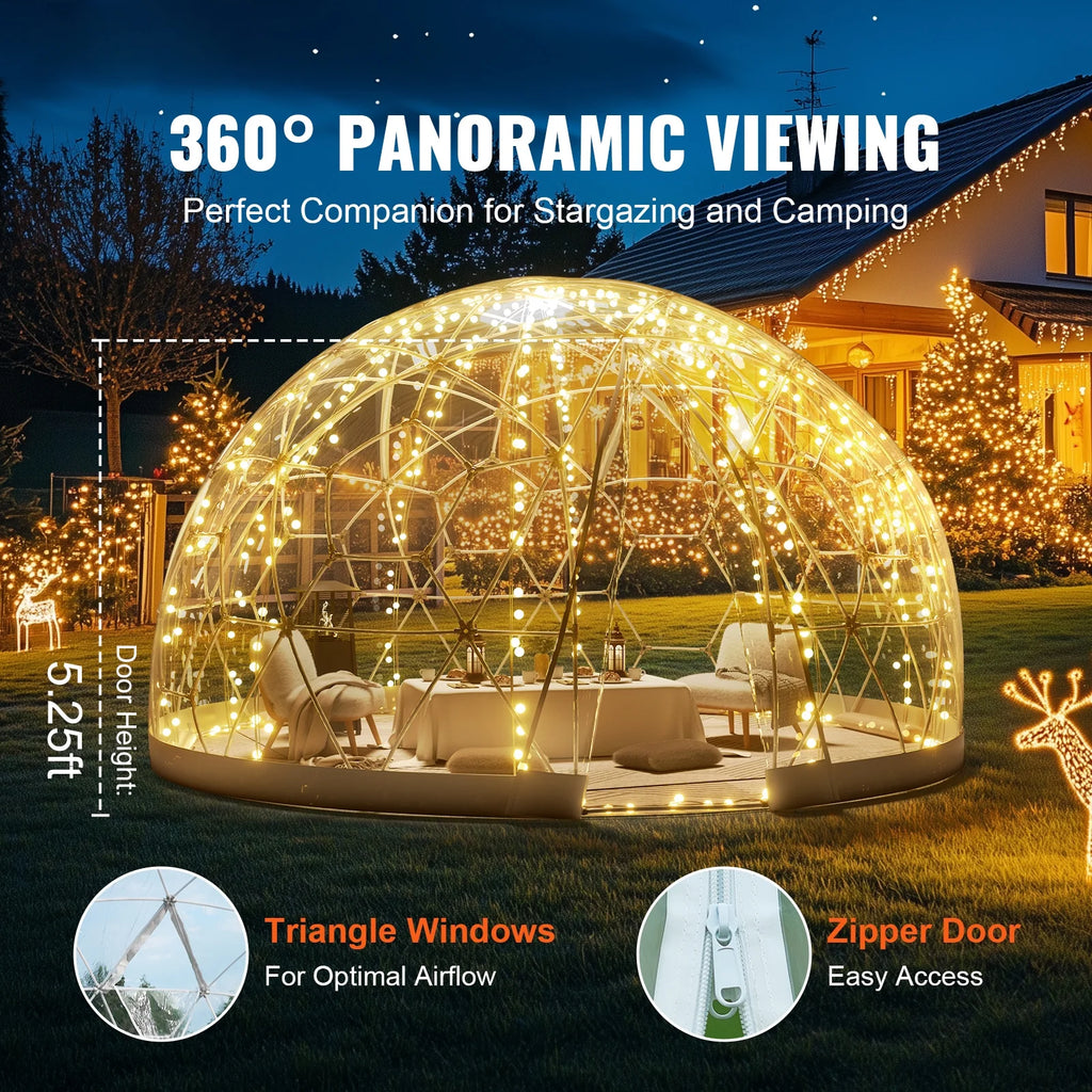 KFFKFF Outdoor Dome Shelter, 9.5 FT Clear PVC Garden Tent, Waterproof Geodesic Dome Tent with Window for Patio, Backyard Dining, and Parties