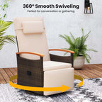 Outdoor Rattan 360�� Swivel Recliner Chair, Patio Wicker Chaise Lounge Chair with Adjustable Backrest & Footrest, Flip Side Table & Cushions