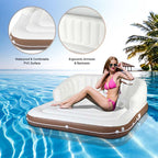 Giant Inflatable Pool Float Lounge Swimming Floating Island Raft with Retractable Canopy & 2 Cup Holders