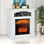 32" Electric Fireplace Mantel, Freestanding Wooden Surround Firebox with 1400W Fireplace Heater, Remote, Thermostat, 6H Timer
