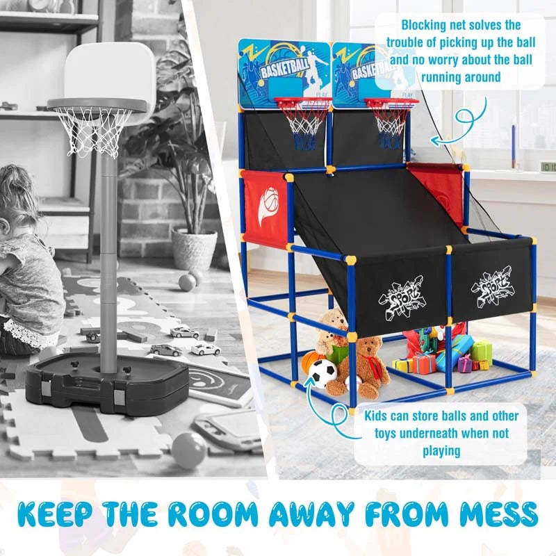 Kids Basketball Arcade Game Toy Set, Dual Shot Basketball Game for 2 Players with 4 Balls & Inflation Pump