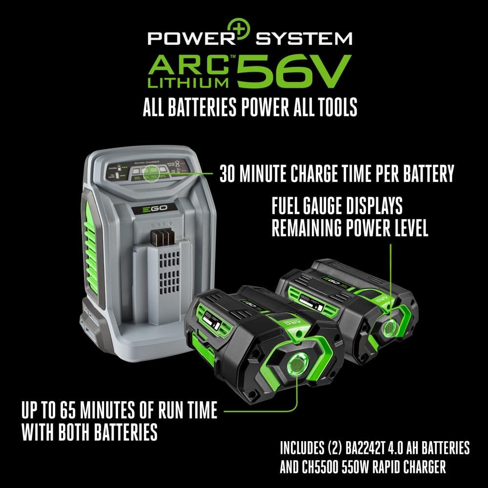 EGO Power+ LM2102SP-A 21-Inch 56-Volt Lithium-ion Self-Propelled Cordless Lawn Mower (2) 4.0Ah Battery and Rapid Charger Included