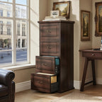 Tribesigns 4-Drawer File Cabinet, Vertical Wood Filing Cabinet for A4/Letter/Legal Size, Tall File Storage Printer Stand with Hanging Rails for Home Office, Classic Dark Walnut Finish