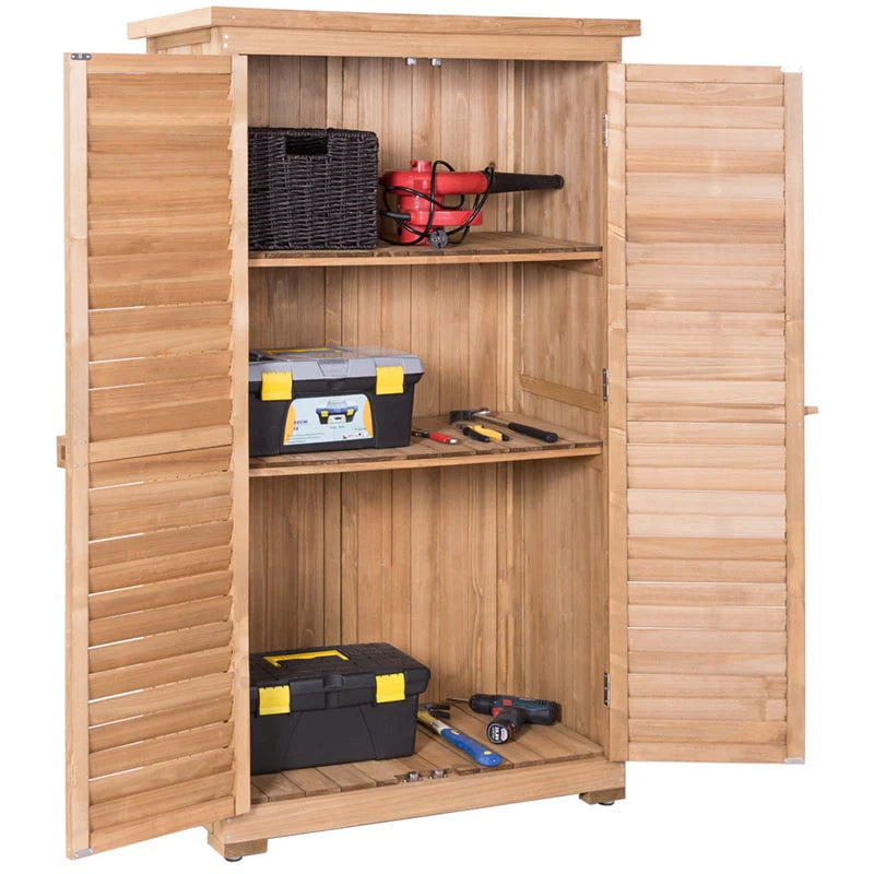 63" Wooden Outdoor Storage Shed Garden Tool Cabinet Waterproof Portable Shed with Latch Detachable Shelves